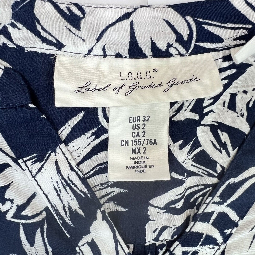 L.O.G.G. H&M Women Tunic Dress Blue White 2 Beach Cover Up Palm Leaves Tropical - Picture 5 of 16